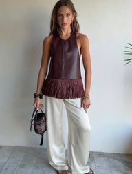 Top Halter con Frange in Finta Similpelle