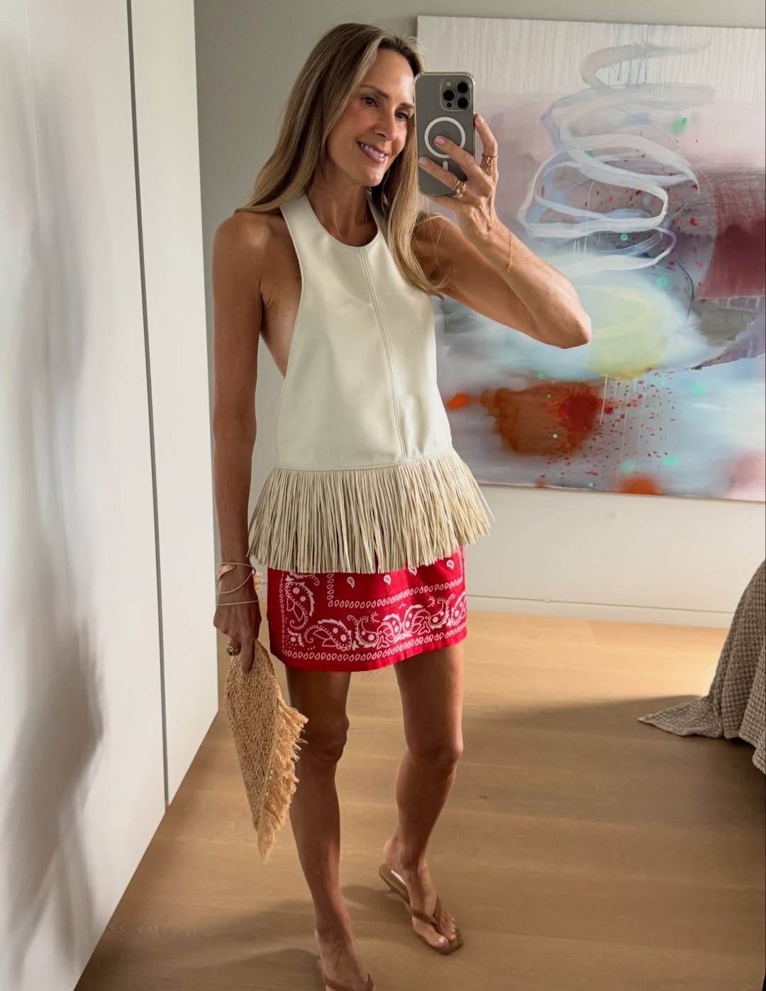 OLANE Faux Leather Fringe Halter Top WhiteSWomen’s Tops