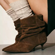 Faux Suede Ruched Pointed-Toe Boots