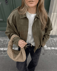 Faux Suede Zip-Up Bomber Jacket