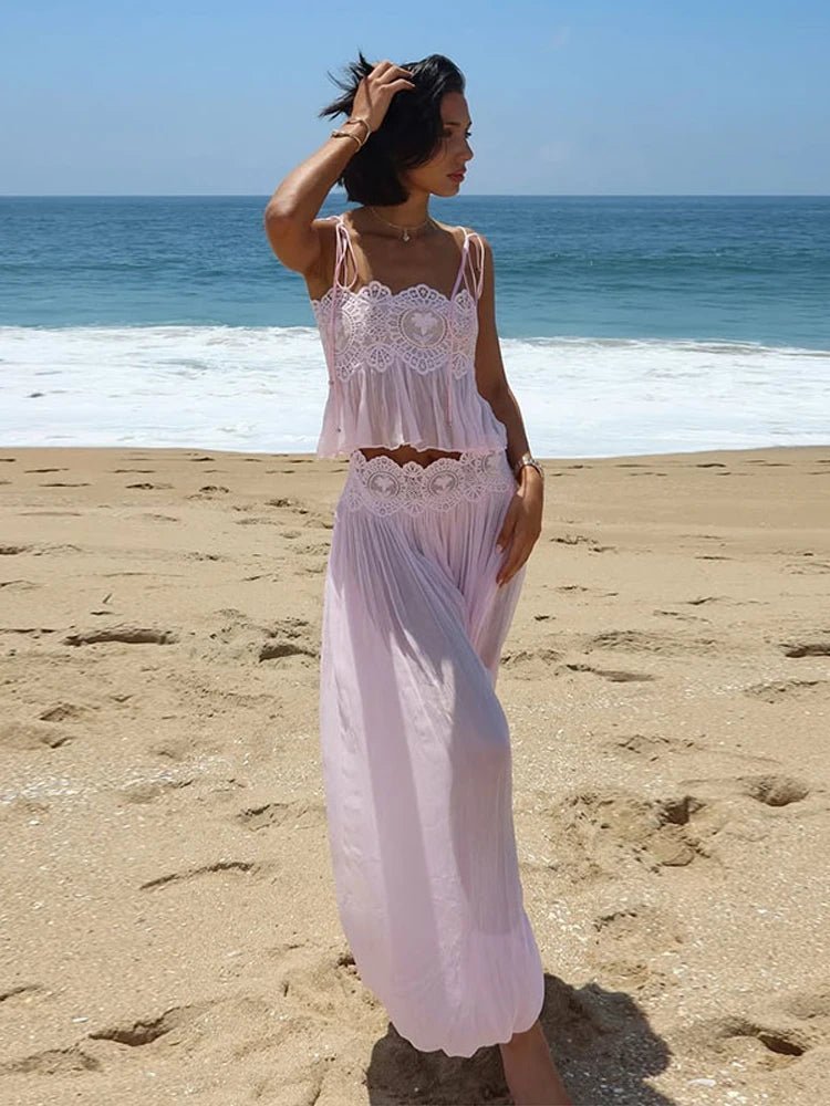 OLANE Floral Lace Ruffle Two-Piece Set LWomen's Sets