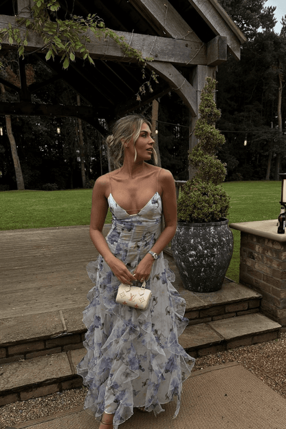 OLANE Floral Ruffle Sleeveless Maxi Dress BlueLWomen's Dresses