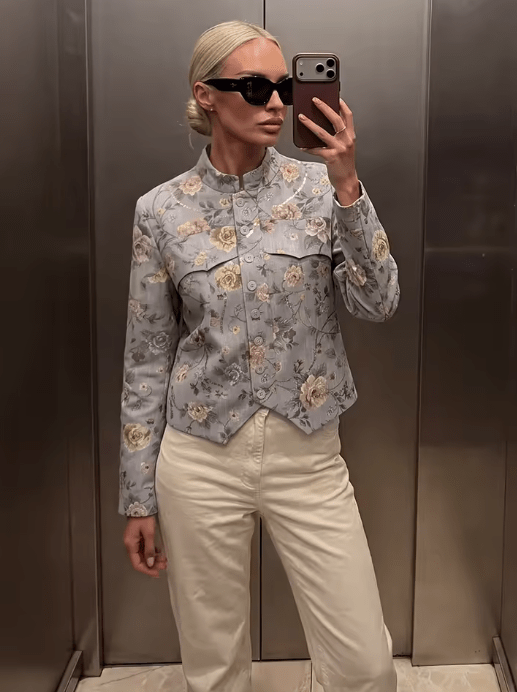 OLANE Floral Vintage Jacquard Cropped Jacket SWomen's Coats & Jackets