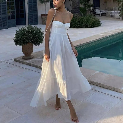 OLANE Flowing High-Waisted Tiered Midi Dress WhiteXSWomen's Dresses