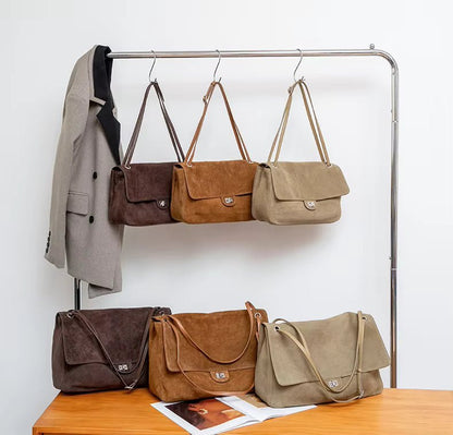 OLANE Frosted Cowhide Retro Tote Bag CoffeeSBag