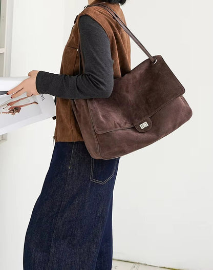 OLANE Frosted Cowhide Retro Tote Bag CoffeeSBag