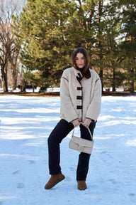 Sherpa-Imitat-Jacke mit hohem Kragen