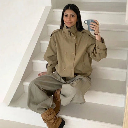 OLANE Funnel Neck Utility Trench Coat BrownLWomen's Coats & Jackets