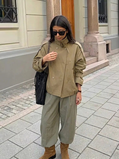 OLANE Funnel Neck Utility Trench Coat BrownSWomen's Coats & Jackets