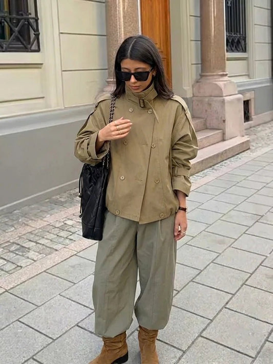 OLANE Funnel Neck Utility Trench Coat BrownSWomen's Coats & Jackets