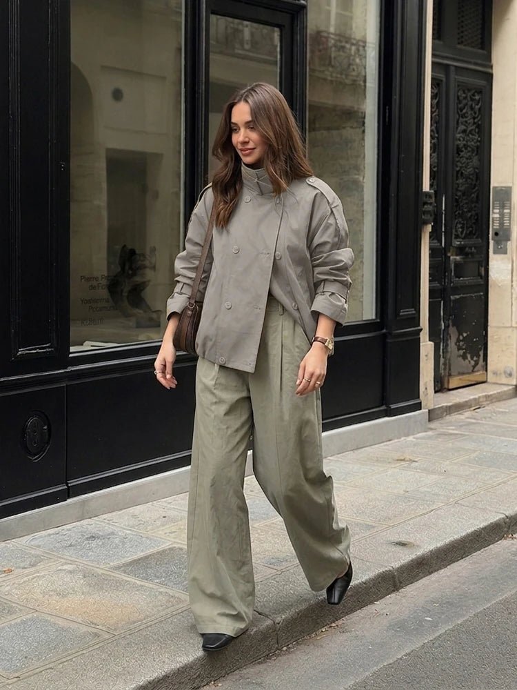 OLANE Funnel Neck Utility Trench Coat GreySWomen's Coats & Jackets