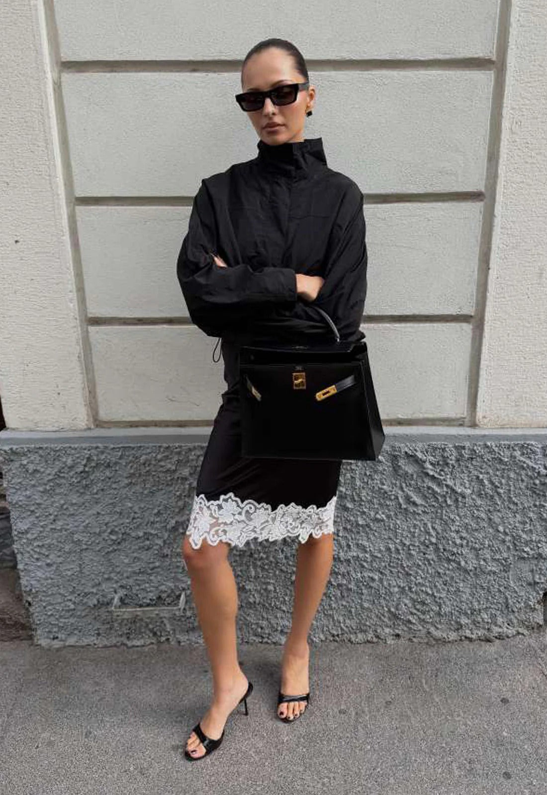 OLANE Funnel Neck Windbreaker Jacket BlackMWomen's Coats & Jackets
