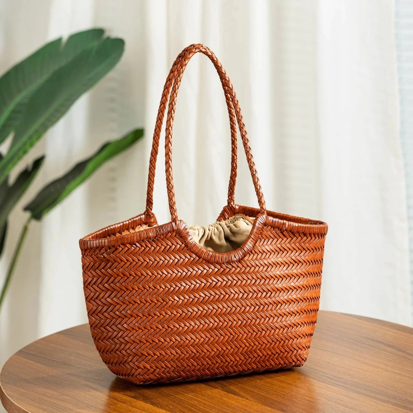 OLANE Handwoven Leather Tote Bag BrownLWomen's Bags