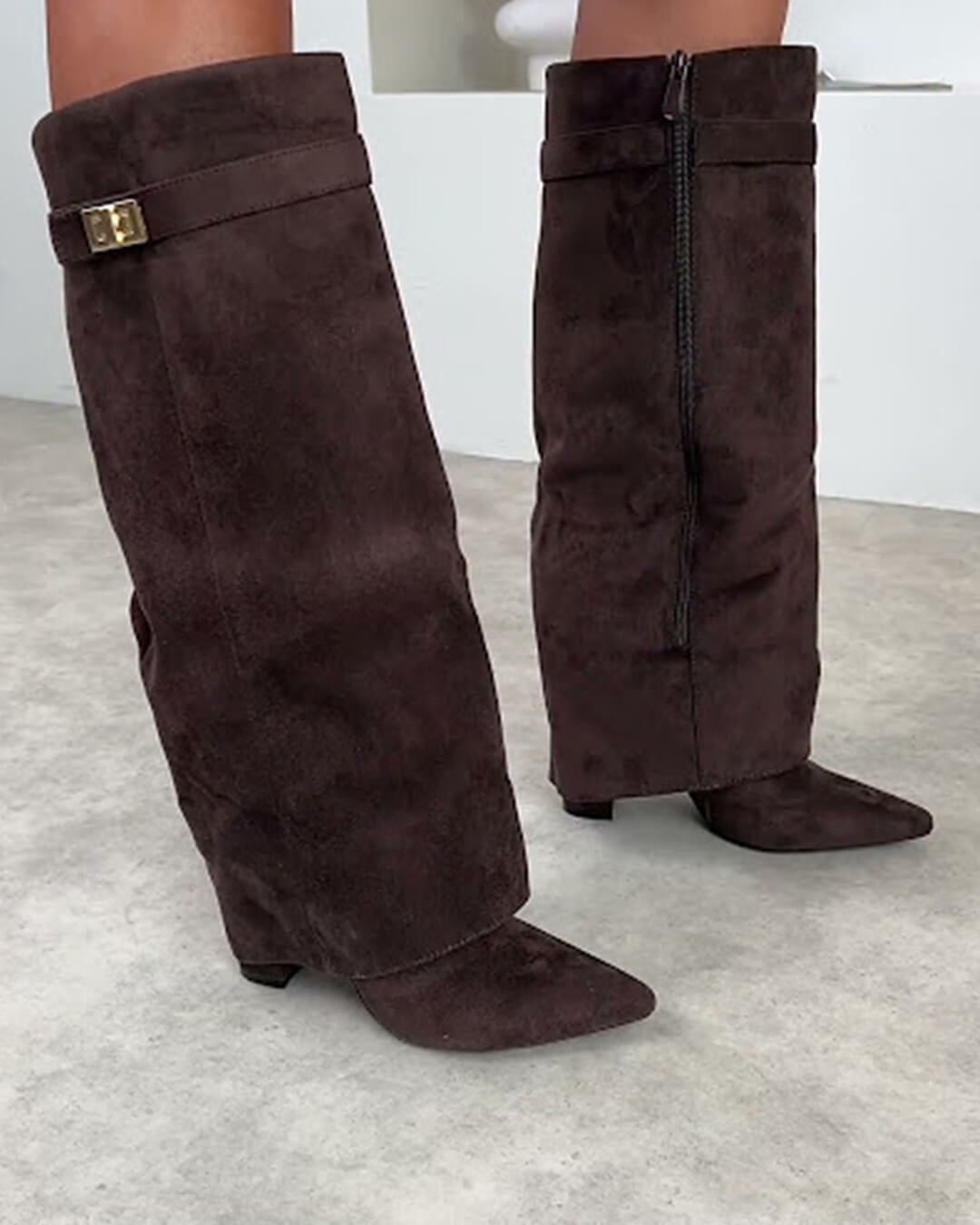 OLANE High Faux Suede Ankle Boots Dark Brown Suede35Women's Shoes