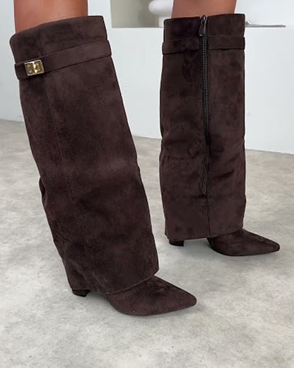 OLANE High Faux Suede Ankle Boots Dark Brown Suede35Women's Shoes