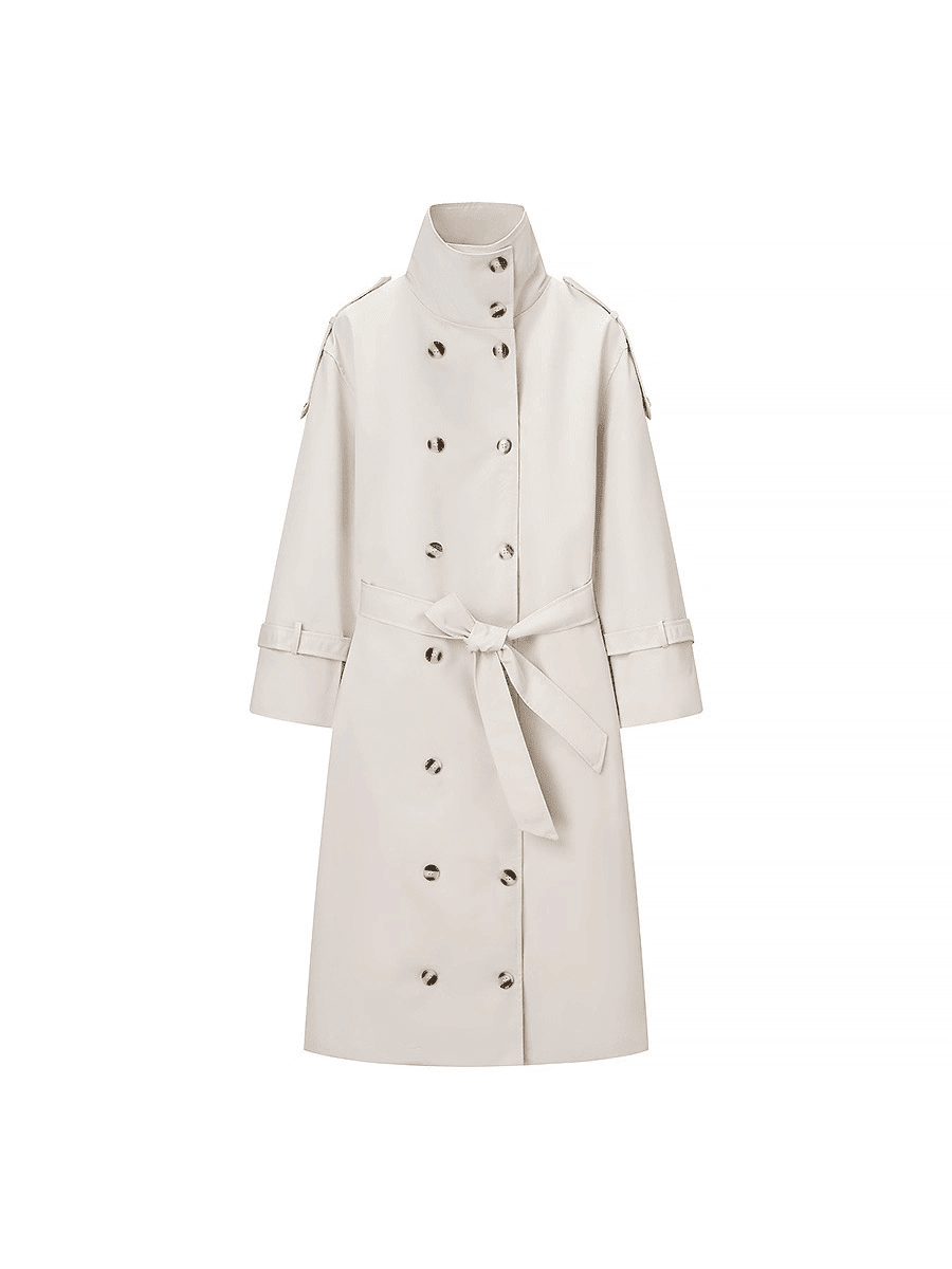OLANE High-Neck Belted Long Trench Coat CreamSWomen's Coats & Jackets