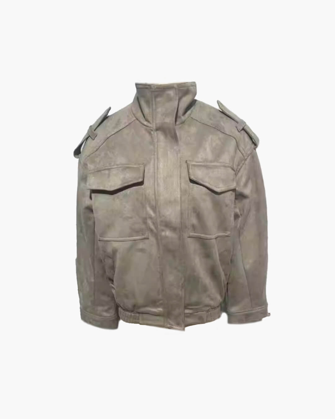 Jacke in Wildlederoptik mit hohem Kragen und Tasche