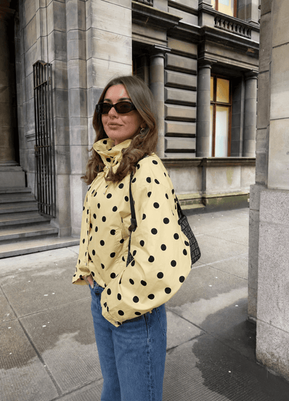 OLANE High Neck Drawstring Polka Dot Jacket YellowXSWomen's Coats & Jackets