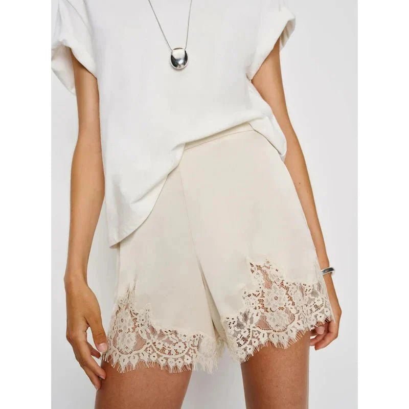 OLANE High - Rise Cut Satin Shorts BeigeSWomen's Bottoms