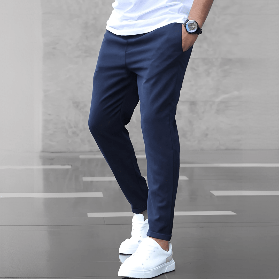 OLANE High - Waist Stretch Drawstring Trousers Dark BlueSMen's Bottoms