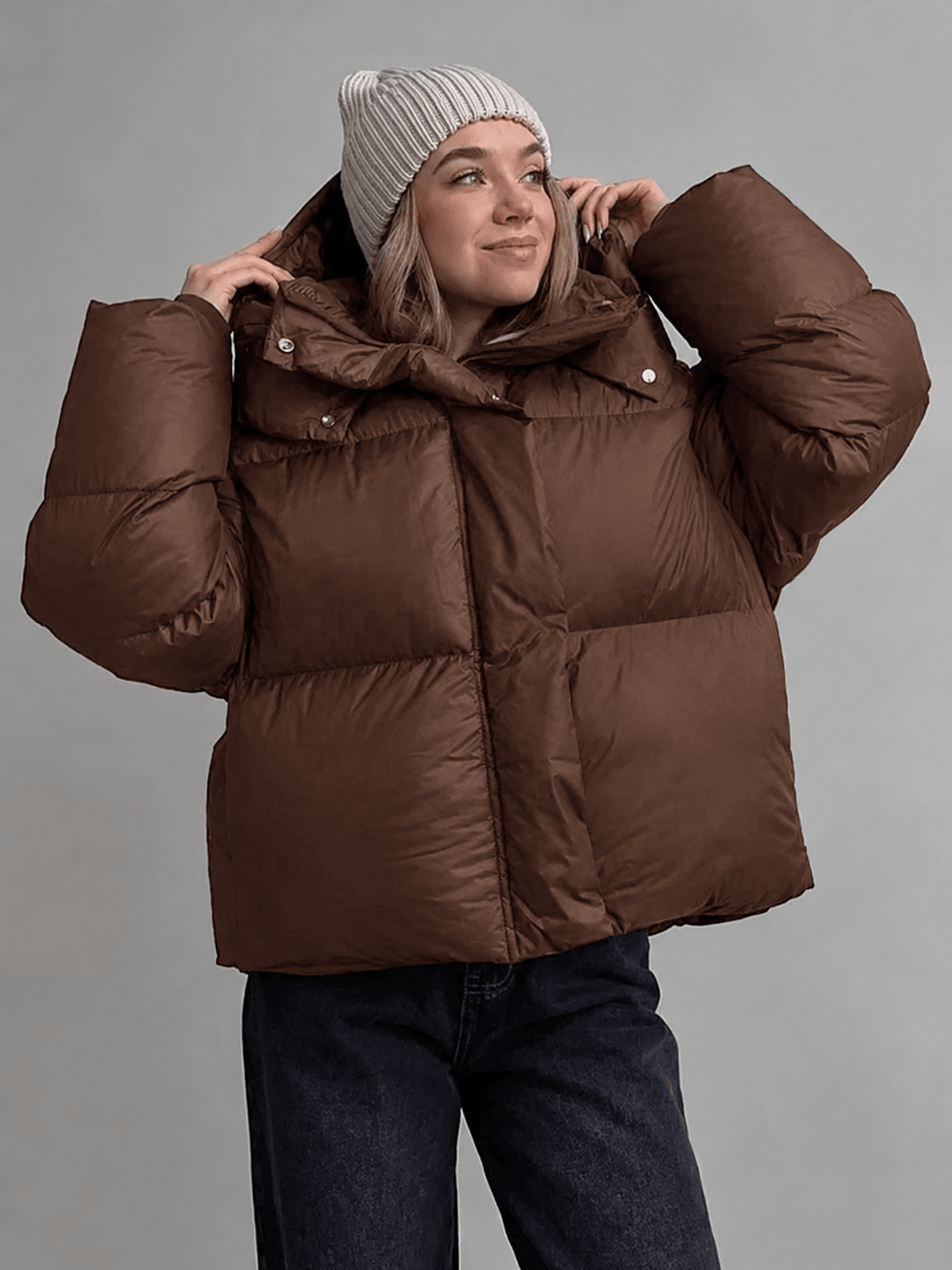 OLANE Hooded Cropped Puffer Jacket BrownSWomen's Coats & Jackets