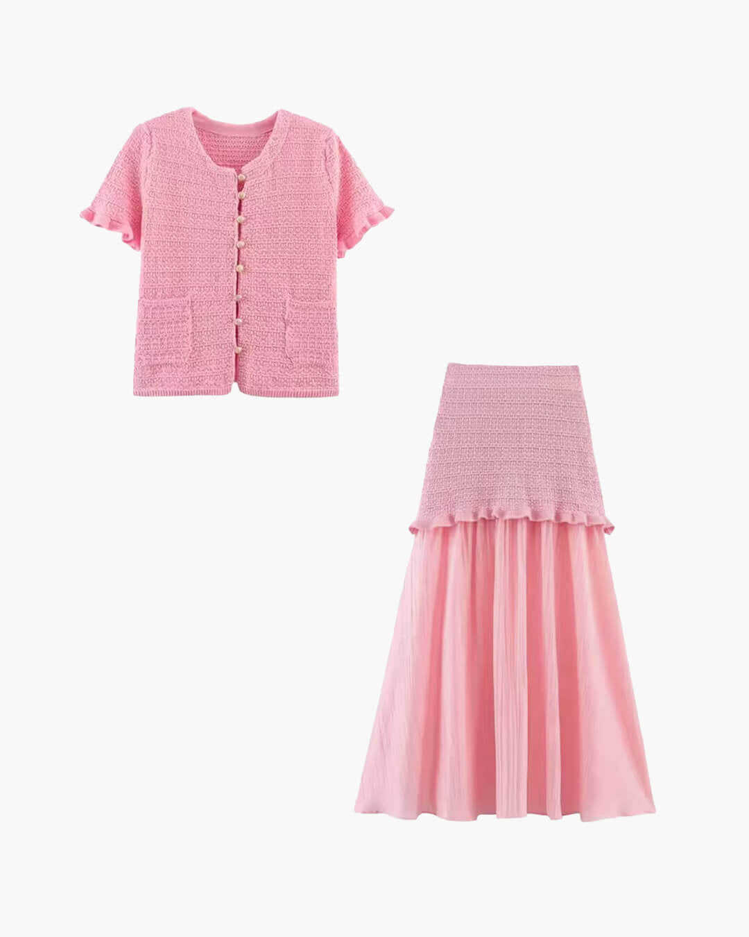 OLANE Julie Knitted Tank Pleated Skirt Set Pink SetMWomen's Sets