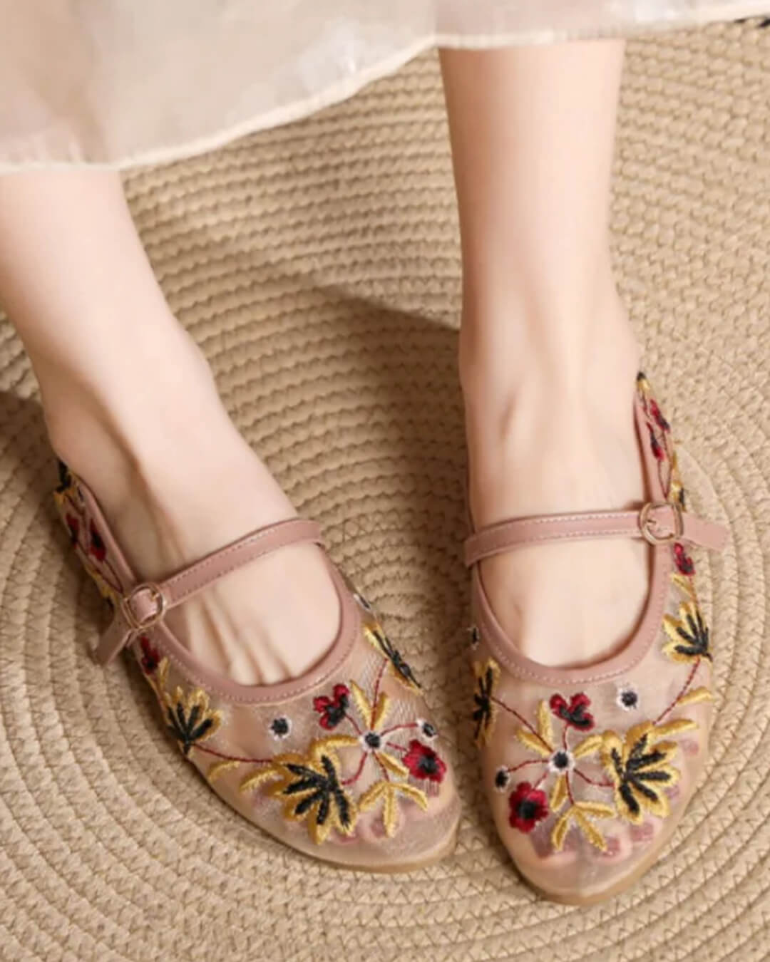 OLANE Kate Embroidered Ballet Flats Apricot36Women's Shoes