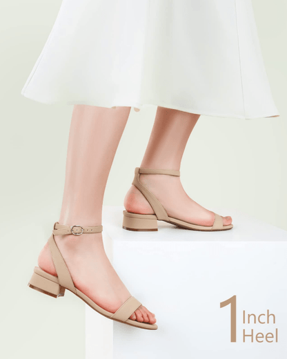 OLANE Kaya Block Heel Ankle Strap Sandal Beige35/5Shoes