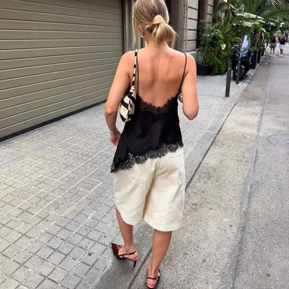 OLANE Keanna Asymmetric Satin Cami Top BlackSWomen's Tops