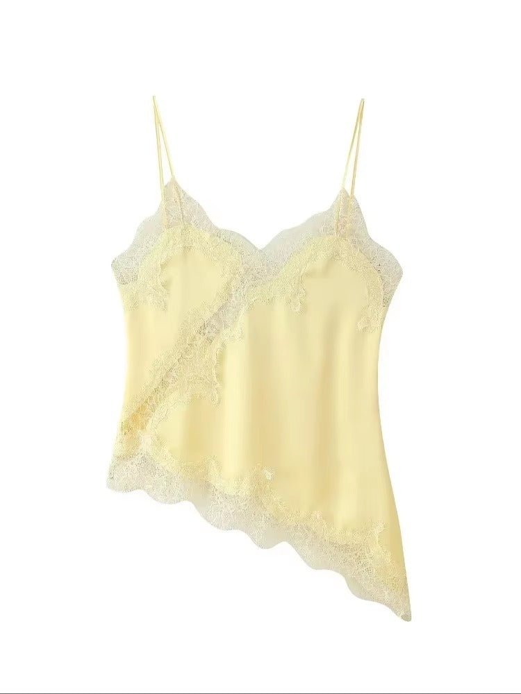 OLANE Keanna Asymmetric Satin Cami Top White/BlackSWomen's Tops