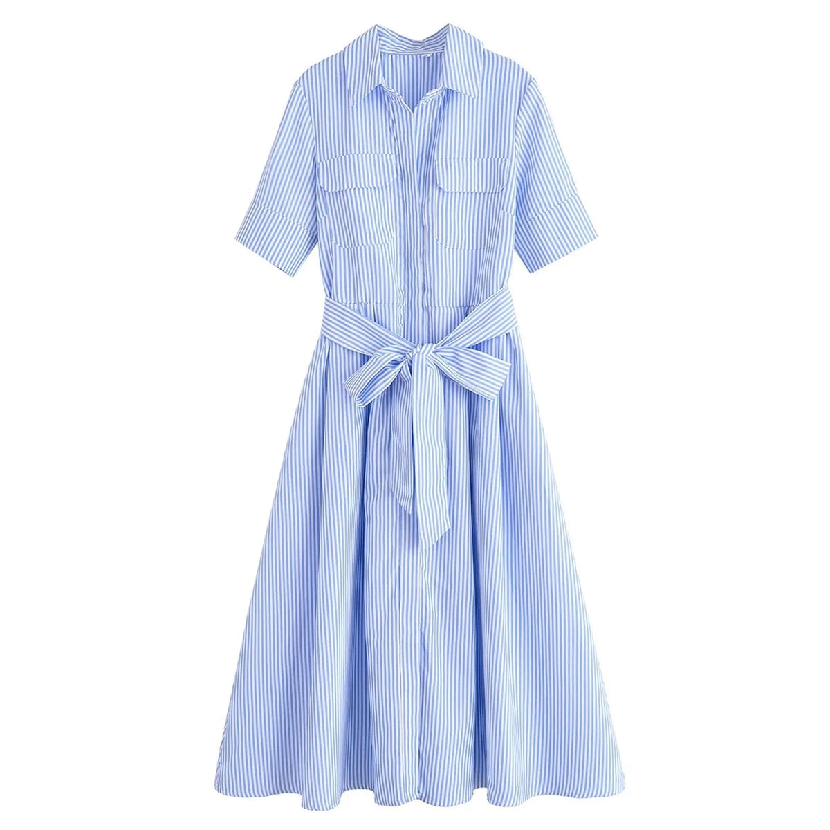 OLANE Kirra Belted Shirt Midi Dress Blue StripesXSDress