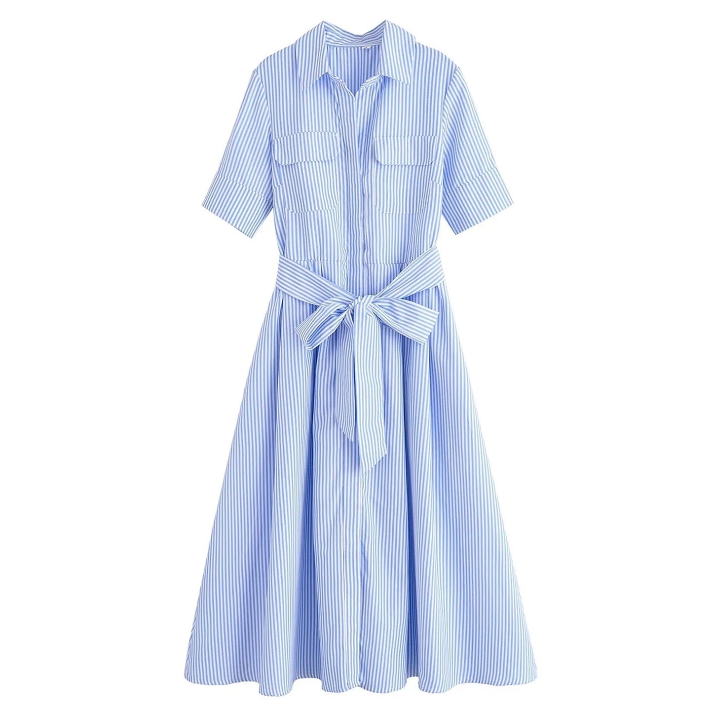OLANE Kirra Belted Shirt Midi Dress Pink StripesXSWomen's Dresses