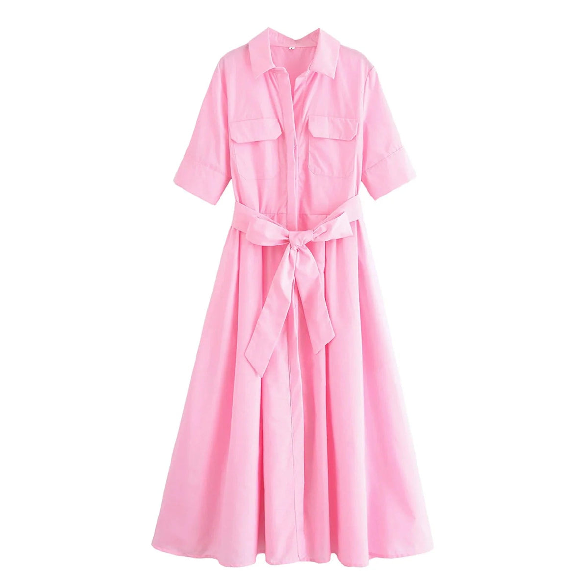 OLANE Kirra Belted Shirt Midi Dress PinkXSDress