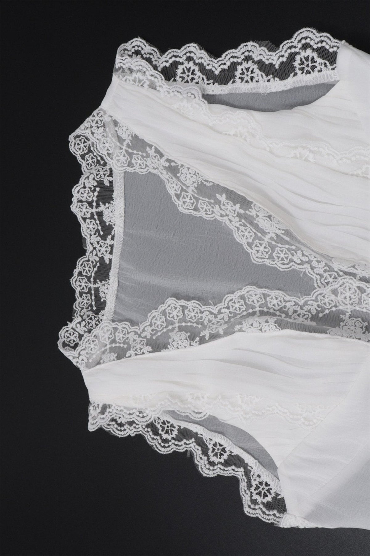 OLANE Lace Trim Tie Back Skirt Set White Set (Top+Skirt)SSkirt