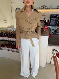 Lace-Up Lapel Cropped Trench Coat