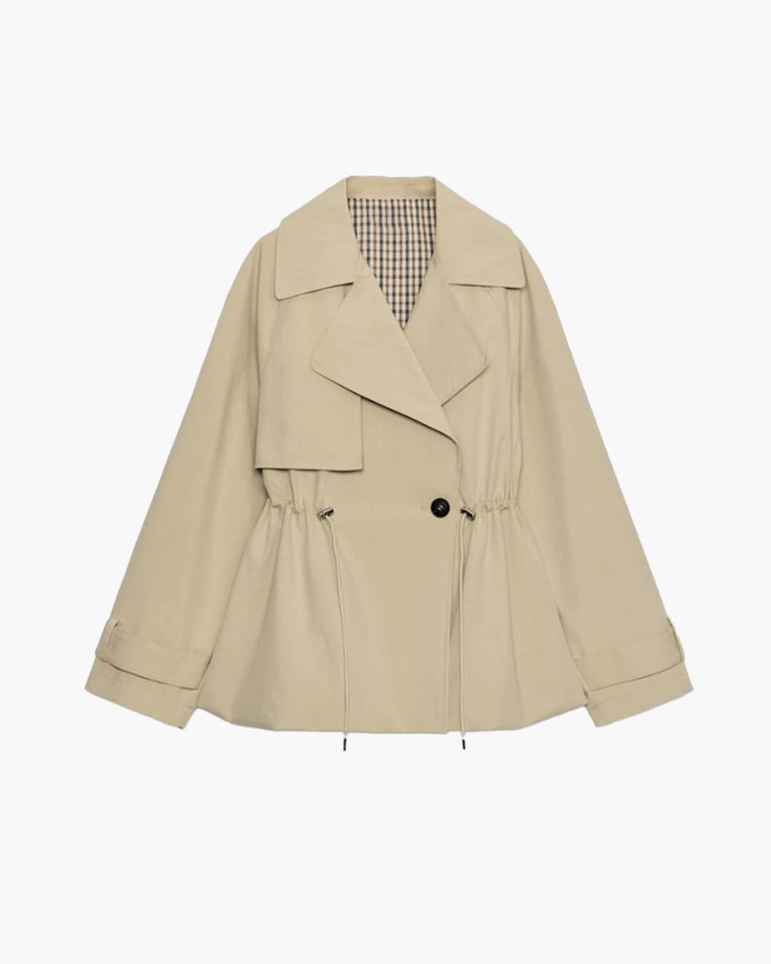 OLANE Lapel Collar Drawstring Trench Coat BeigeSWomen's Coats & Jackets