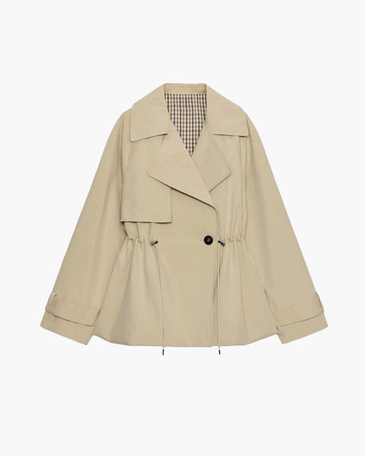 OLANE Lapel Collar Drawstring Trench Coat BeigeSWomen's Coats & Jackets
