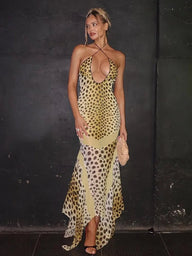 Layla Maxi Halter Stampa Leopardo Schiena Scoperta