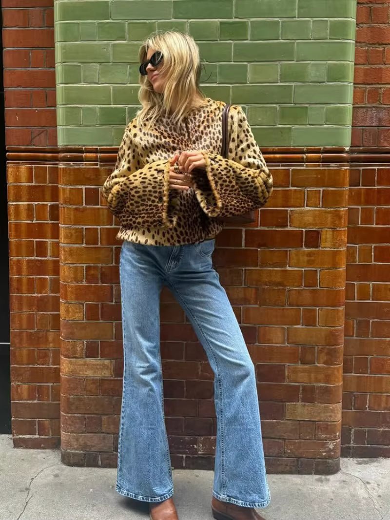 Locker geschnittene Kunstpelzjacke mit Leopardenmuster