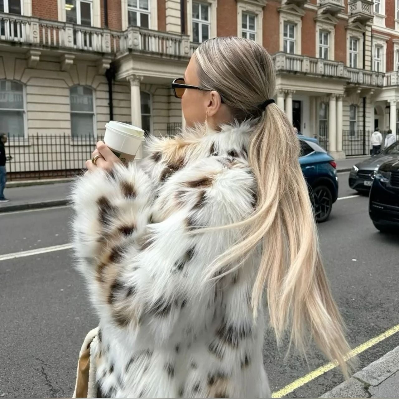 OLANE Leopard Open-Front Faux Fur Coat White LeopardXSWomen's Coats & Jackets
