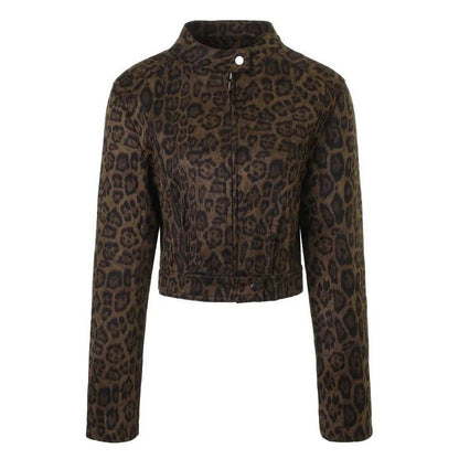 OLANE Leopard Printed Zip-Up Cropped Jacket XSWomen's Coats & Jackets