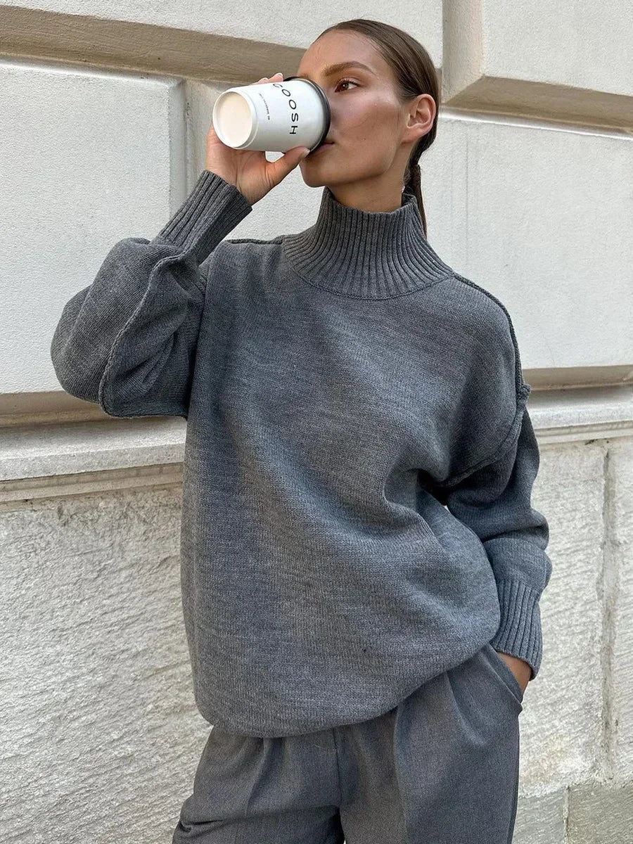 OLANE Lexi Turtleneck Knit Sweater Dark GraySSweaters