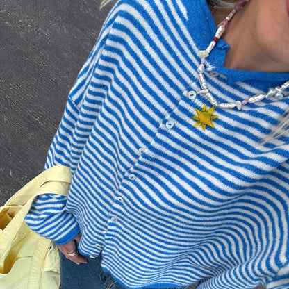 OLANE Lightweight Button - Down Striped Cardigan BlueSWomen's Sweaters & Cardigans
