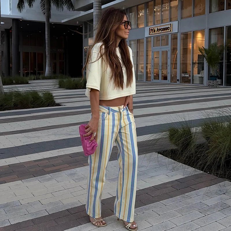 OLANE Lightweight Striped Low-Rise Trousers Blue GraySPants