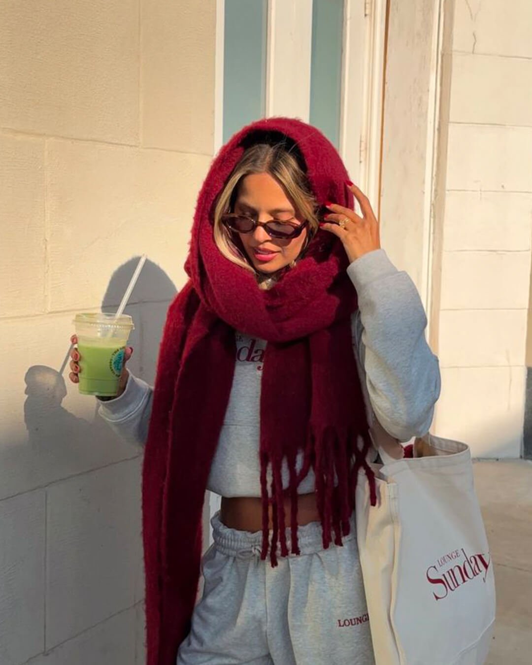 OLANE Lightweight Tasseled Winter Scarf BurgundyAccessories