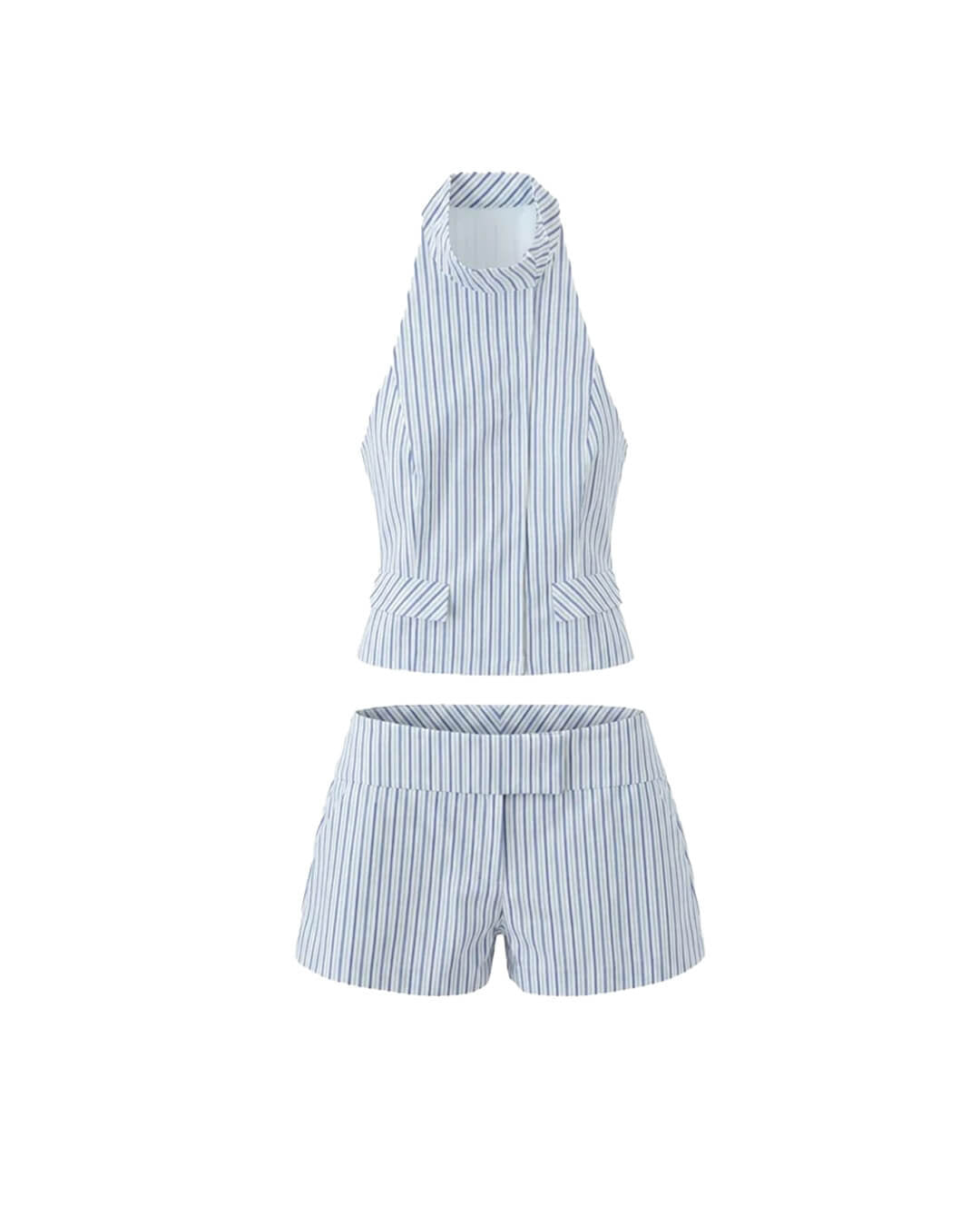 OLANE Lily Striped Halter Mini Skirt Set Set (Top+Shorts)SWomen's Sets
