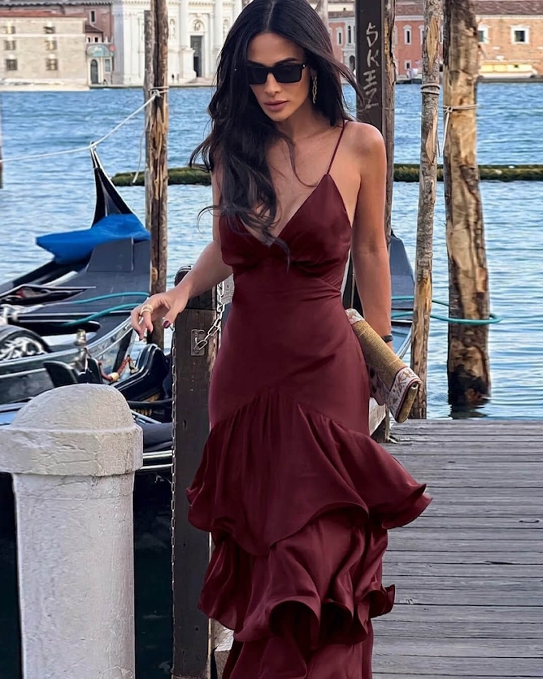 OLANE Linda Sling Evening Dress MaroonSWomen's Dresses