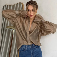 Blouse longue en chiffon transparente à manches longues