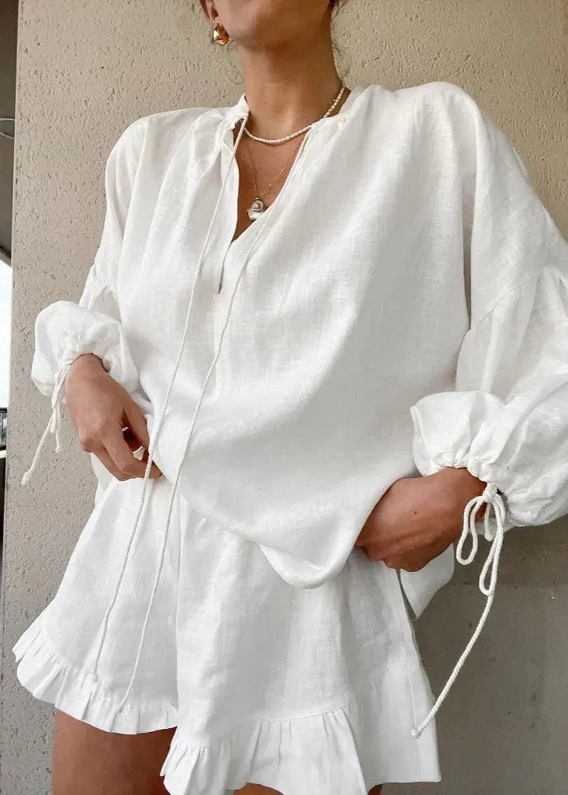 OLANE Long Sleeve Cotton Lounge Set White SetMWomen's Sets