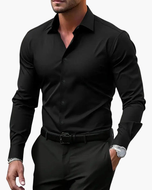 OLANE Long Sleeve Formal Button - Down Polo Shirt BlackXSMen's Tops